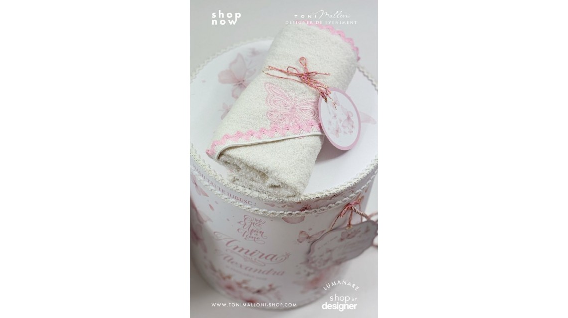 Set prima băiță cu nasii dupa botez cu fluturi roz Pink Butterfly Ritualul blând al apei pentru fetițe 8